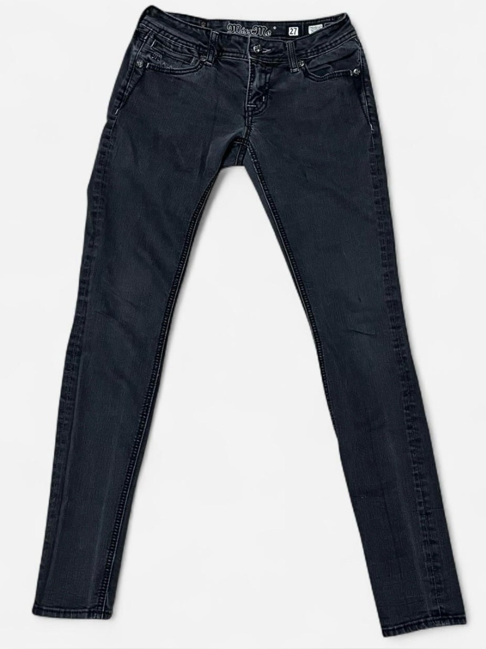 Black Miss Me Skinny Jeans with Silver Angel Wings